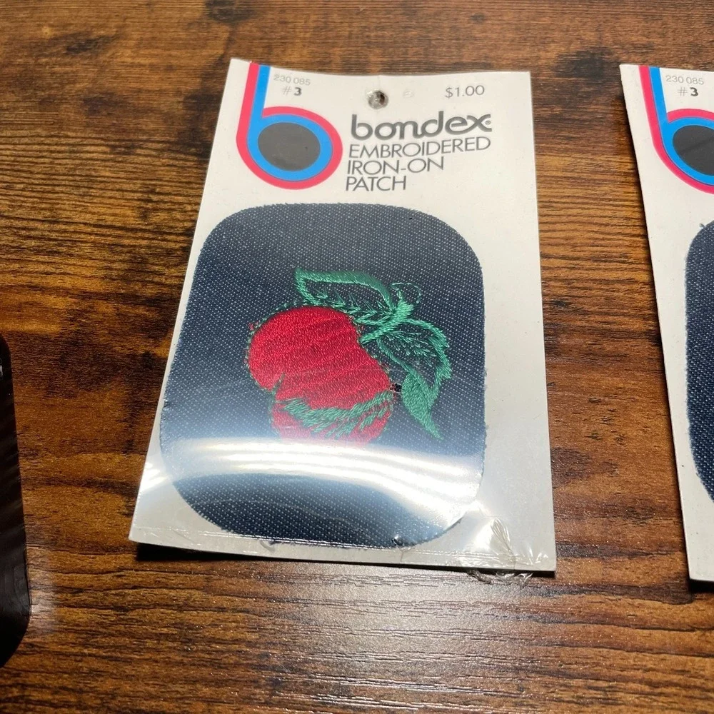 Vintage Bondex Iron-On Patches Lot of 3 - Apple, Apple, Owl NOS Sealed